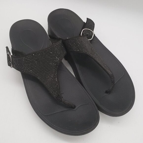 Sandals Ladies Black Beaded Flip Flop Thong Type Sandal Size L (9-10) unbranded - Picture 1 of 8
